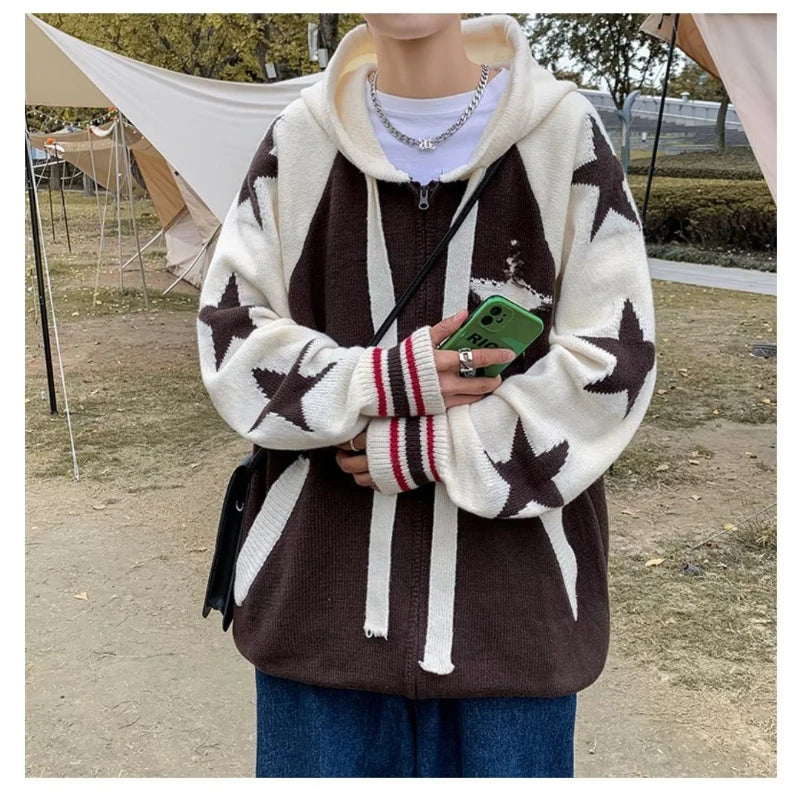 bold graphic pullover, layered streetwear look, soft knit pullover with flame design, y2k fashion statement