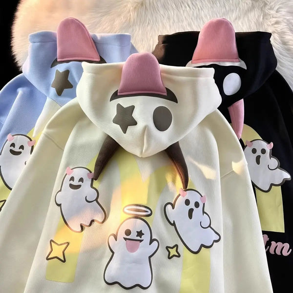 Japanese Devils Corner Hoodie Womens Couple Loose Gothic Winter Clothing Plush Hoodie Womens Zipper Hoodie  sweatshirt