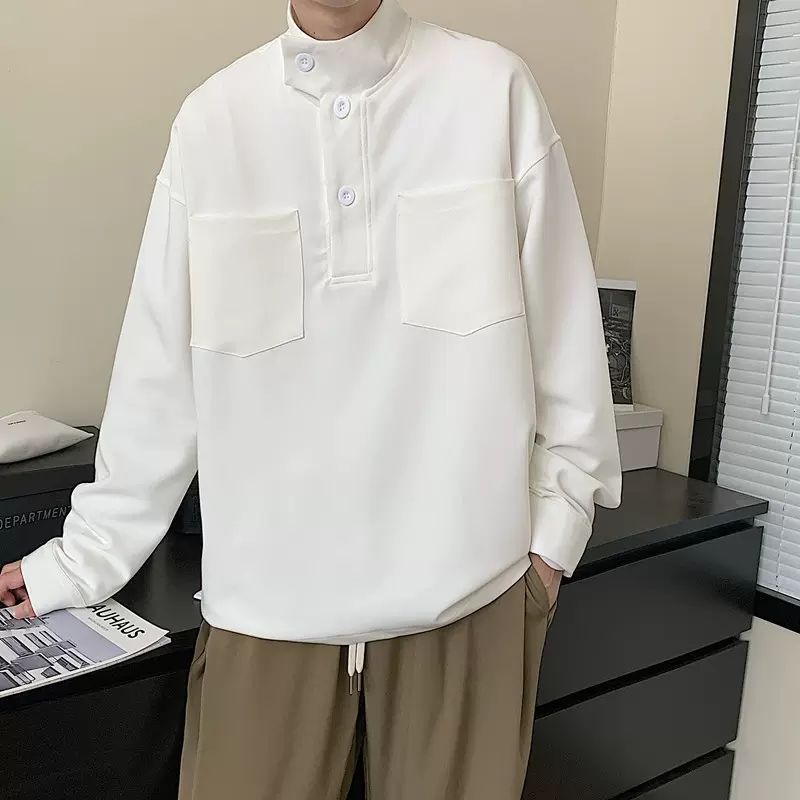 2023 Summer New Light Luxury Fashion Men's Half-high Collar Shirt Jacket Bottoming Shirt Boutique Clothing Simple Style
