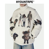 Hip Hop Jacket Parka Human Graffiti Print Men Winter Windbreaker Streetwear Harajuku Padded Jacket Coat Warm Outwear Hipster New