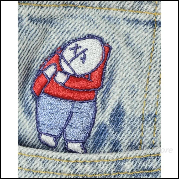 vintage big boy embroidery denim shorts hot sell men y2k basketball skate harajuku men streetwear baggy jeans men clothing unique jeans style 4836
