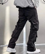 high street multi pockets tooling pants men army green cargo pants hip hop mopping trousers with band unique cargo style 205