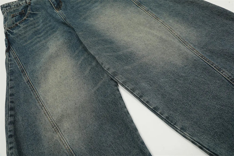 Men Women American Streetwear Vintage Washed Denim Loose Casual Wide Leg Baggy Jeans Couple Harem Jeans Trousers