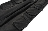 ro style ribbons wide leg multi pockets smoke grey baggy jeans for men straight pantalones hombre drawstring denim trousers unique jeans style 1209