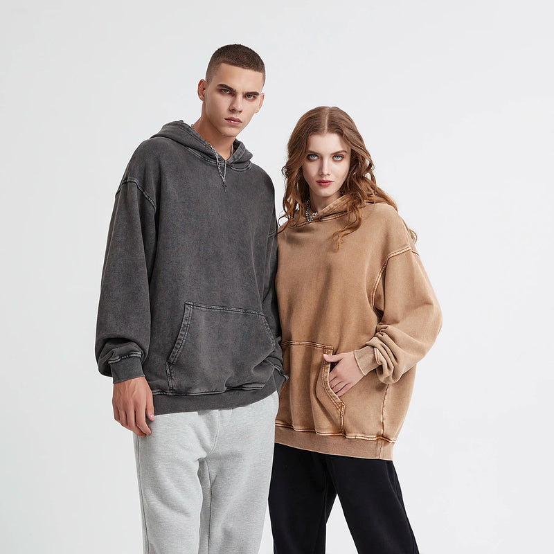 Kanye Vintage Distressed Solid Hooded Hoodie Oversize Washed Wax Dyein
