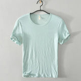 Summer Short Sleeved Men'S Thin Section Casual All Match Loose Cotton Breathable Round Neck Solid Color Bottoming Shirt