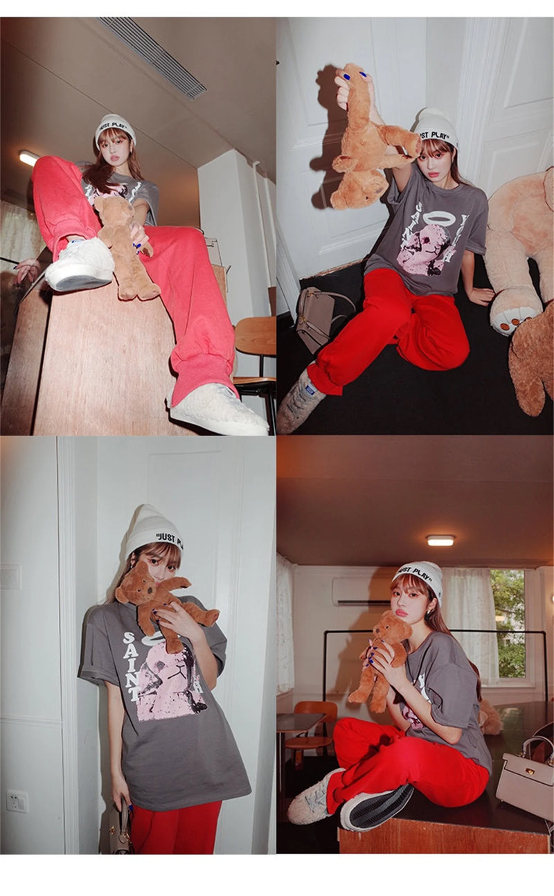 Pink pastel t-shirt with anime overlay and heart icons