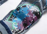 fashion skull graffiti jeans lightning printed denim pants mens distressed biker jeans streetwear slim hip hop pants joggers unique joggers style 352
