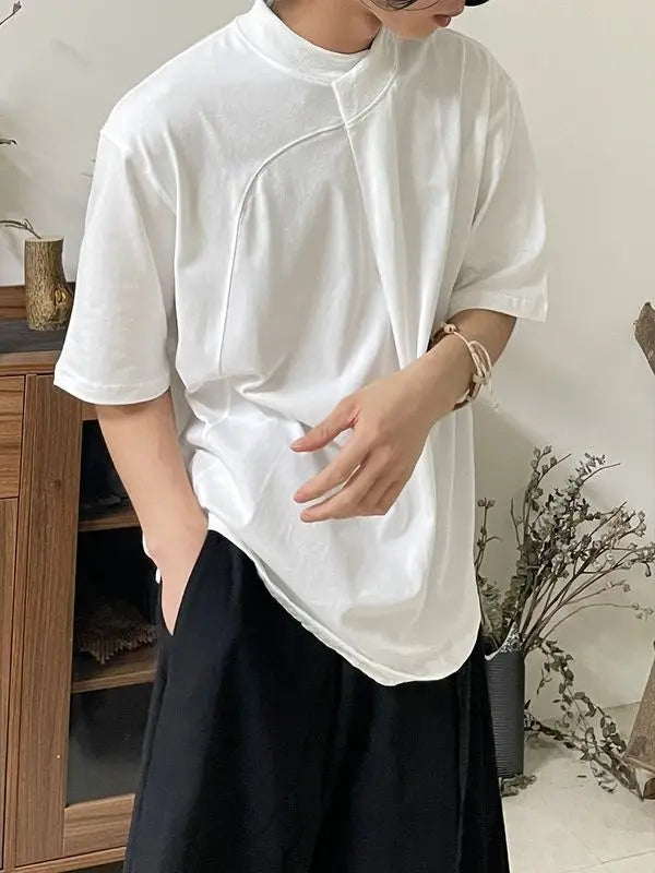 Trapwear Oversized shirt – Korean Summer Minimalist Retro Chinese Style Stand Collar Sp