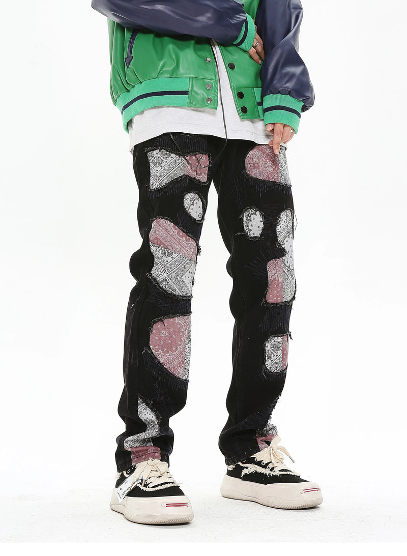 patchwork harajuku denim jeans mens zipper jeans hip hop fashion streetwear new casual straight joggers pants jeans for men unique joggers style 2465