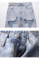 ripped irregular patchwork design denim jeans men casual zipper biker trousers jeans fashion streetwear hip hop pants joggers unique joggers style 3635
