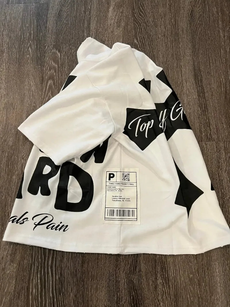 Trapwear Graphic tee – Harajuku Hip Hop Retro Letter Cross Print Oversized Short Sl