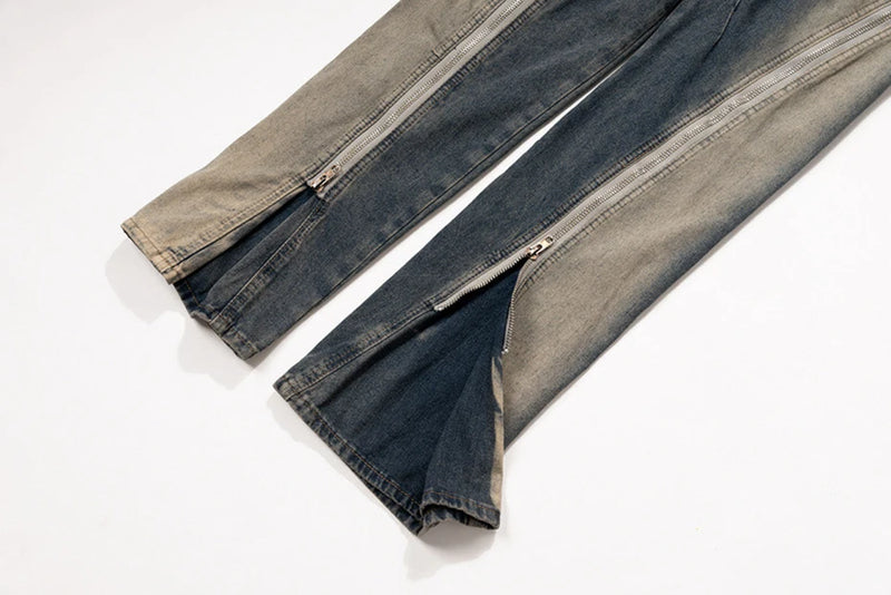 ro style men jeans double zipper blue flared denim pants luxury designer male streetwear hip hop blue baggy jeans trousers y2k unique jeans style 1040