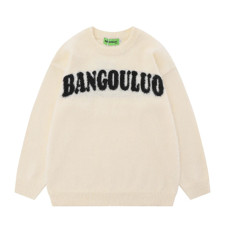varsity flame knitwear, statement sweater, cozy knitwear for men, oversized grunge aesthetic winter top