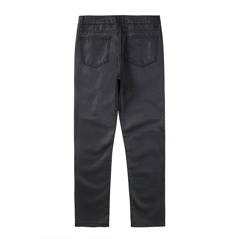 harajuku black jeans mens vibe waxed casual trousers straight pockets oversized pencil pants loose hip hop mens pants unique jeans style 4458