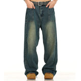 retro washed denim baggy jeans pants unisex hip hop fashion streetwear harajuku loose wide leg straight y2k pants joggers men unique joggers style 491