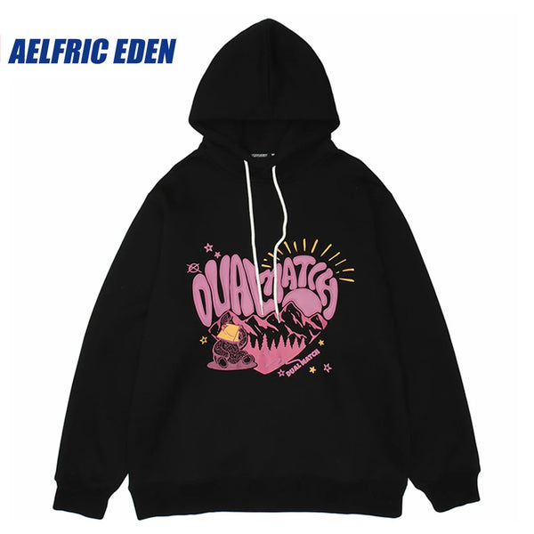 Men Hoodie Streetwear Sweatshirt Hip Hop Heart Letter Print Pullover 2