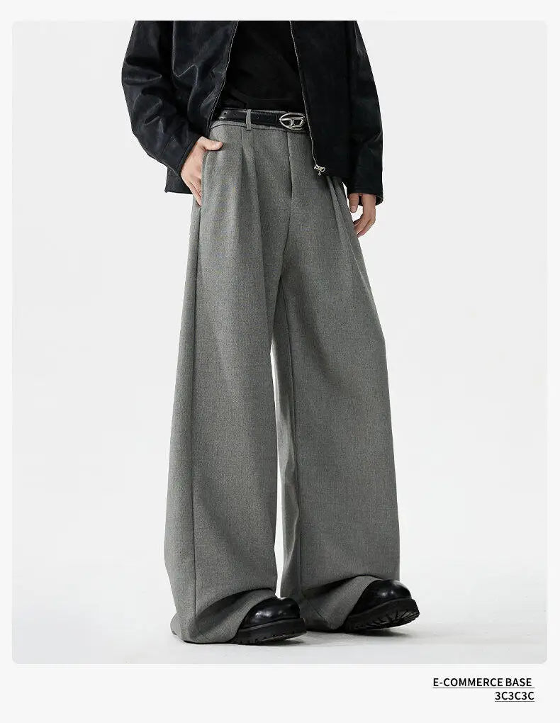 men loose casual korean streetwear fashion vintage straight wide leg suit pants trousers cityboy baggy pants unique default style 1722