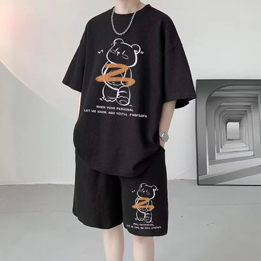 Vaporwave Crying angel – Summer Men Tracksuit Japan Cartoon Streetwear Cool Bear Prin