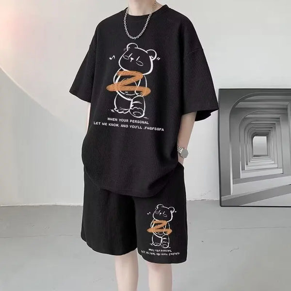 Vaporwave Crying angel – Summer Men Tracksuit Japan Cartoon Streetwear Cool Bear Prin