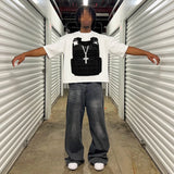 sadcore hip hop shirt with layered comic panels and glitch burn