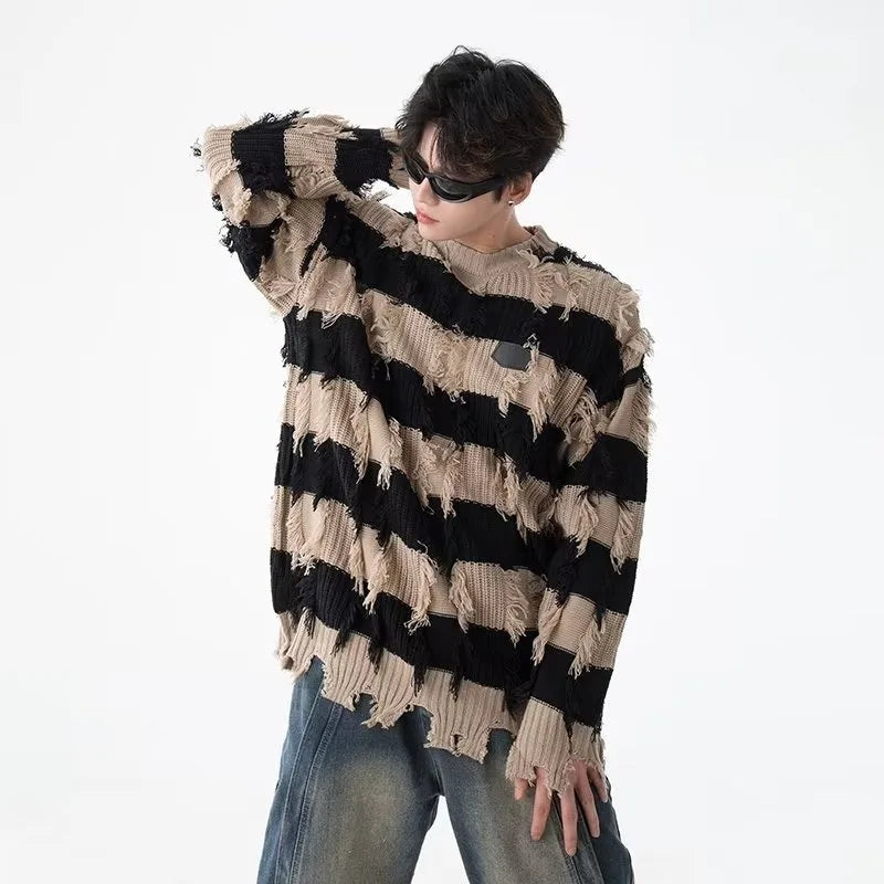 layered flame street knit, photo-ready knit, trendy urban fashion top for men, layered streetwear look