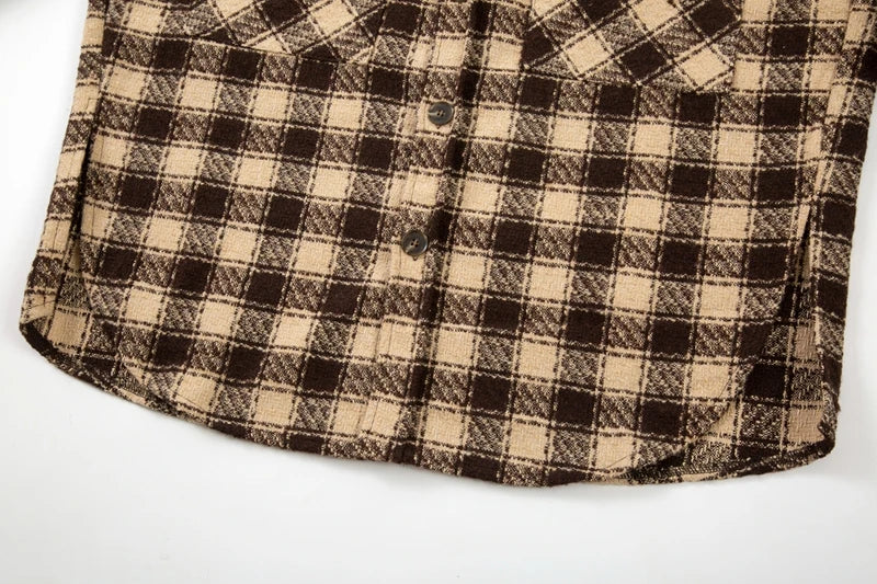 Side Split Irregualr Hem Color Match Plaid Long leeve Shirts Men's Autumn Pockets Streetwear Oversized Checkered Top Tees