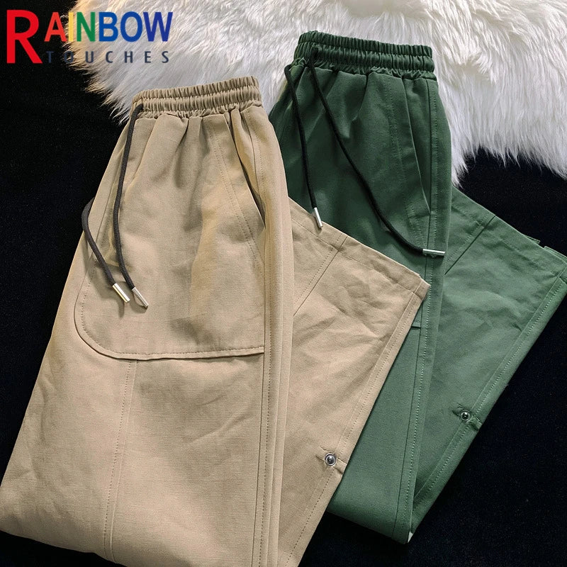 rainbowtouches new 2022 brand mens casual pants high street green pants loose straight men concise fashion mens trousers unisex clean everyday pants