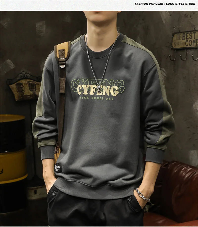 2025 Spring Letter Print New In Sweatshirt Mens Patchwork Long Sleeve