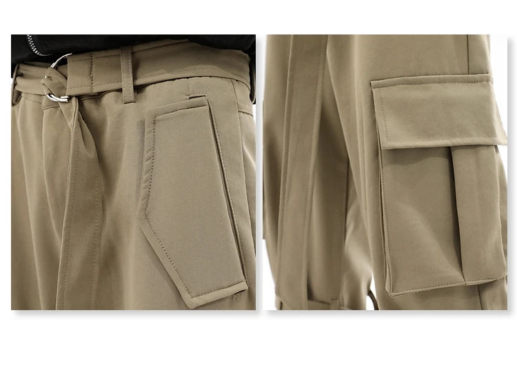 fashion cargo pants adjustable belts waist with side pockets joggers streetwear pant unisex casual loose straight baggy trousers unique joggers style 369