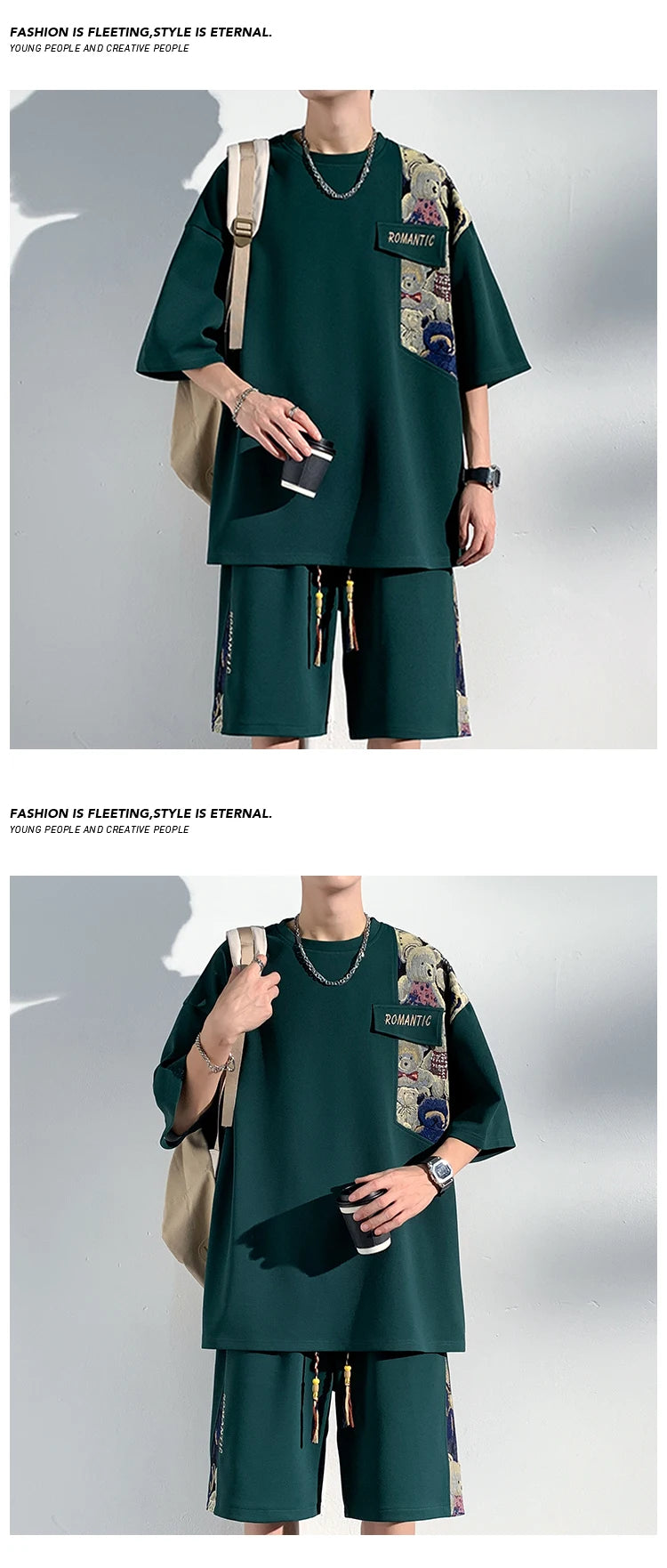 Embroidered Set Summer Fashion Short Sleeve Shorts Fake Pocket Design Tshirt New Punk Suit for Men Women Street Clothes