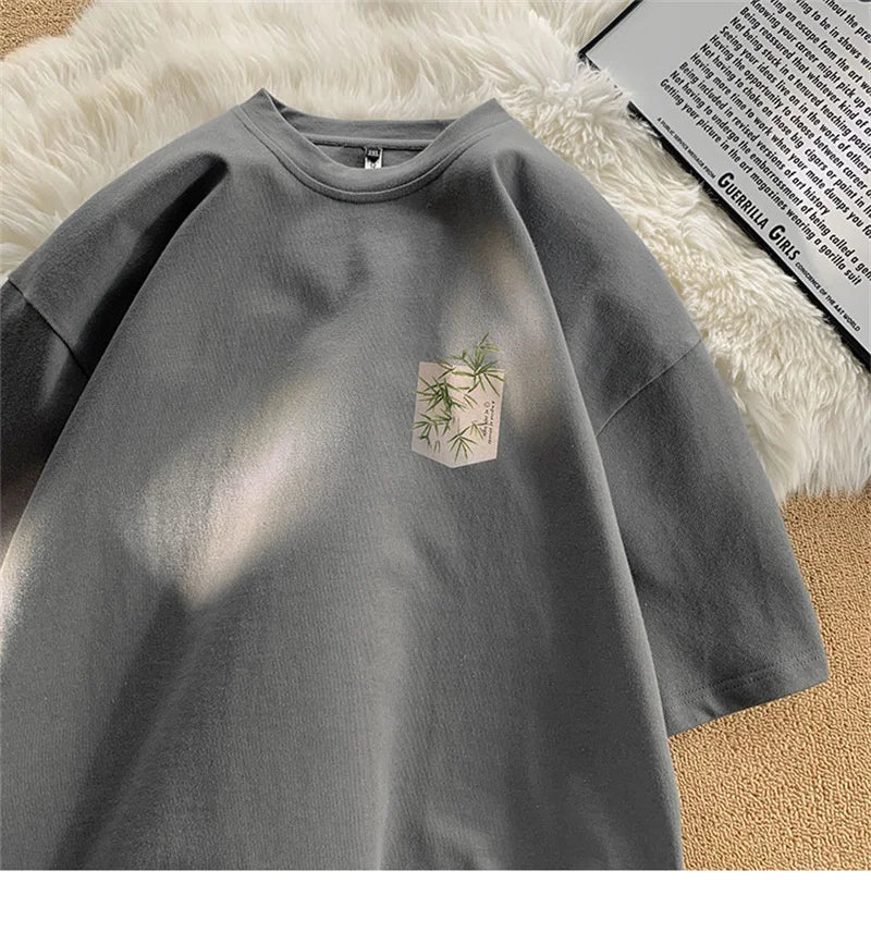 Gothic Crying character – New Chinese Style Bamboo Print Short Sleeve Tee Shirts Mens