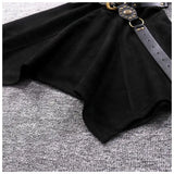 Retro hot girl camisole irregular big swing skirt short leather jacket coffee color set two piece sets womens outifits dress