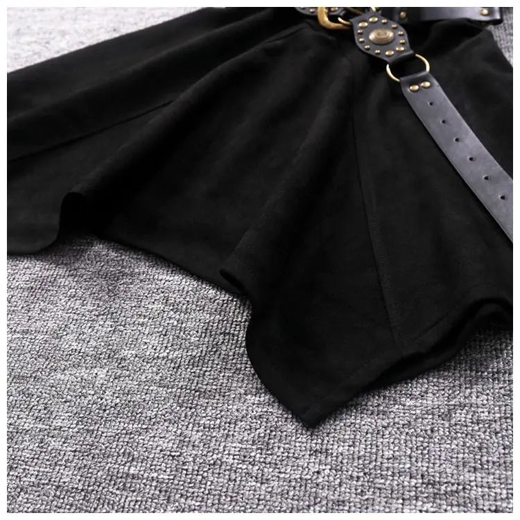 Retro hot girl camisole irregular big swing skirt short leather jacket coffee color set two piece sets womens outifits dress