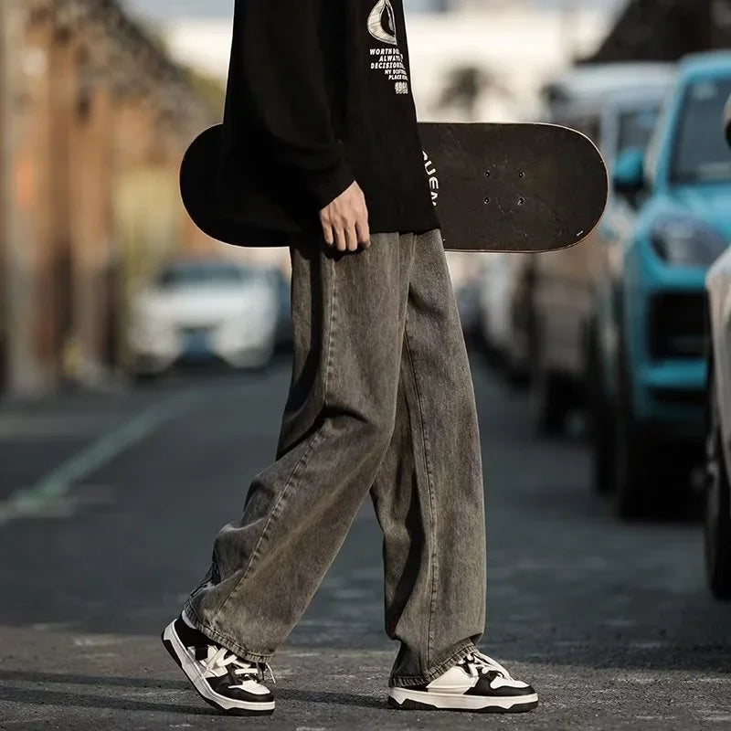 new mens y2k flower printed baggy jeans 2025 streetwear american casual denim wide leg pants hombre vintage straight trousers unique jeans style 687