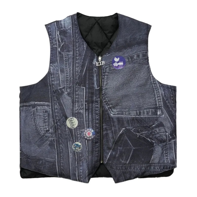hip hop loose jacket vest unisex casual cotton padded vests mens harajuku streetwear printed sleveless warm reversible coat m - variant style 76ae0b for streetwear fashion