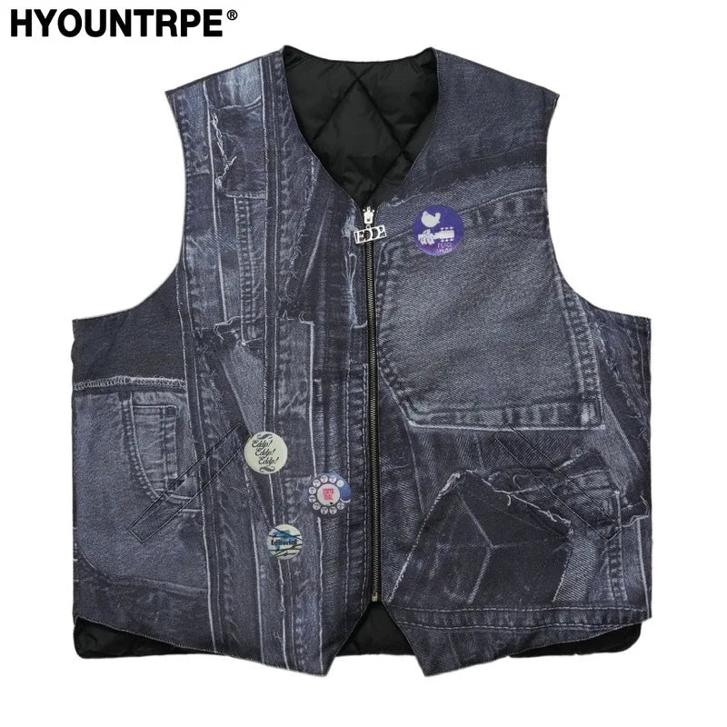 hip hop loose jacket vest unisex casual cotton padded vests mens harajuku streetwear printed sleveless warm reversible coat m - variant style 76ae0b for streetwear fashion