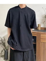Trapwear Oversized shirt – Korean Summer Minimalist Retro Chinese Style Stand Collar Sp