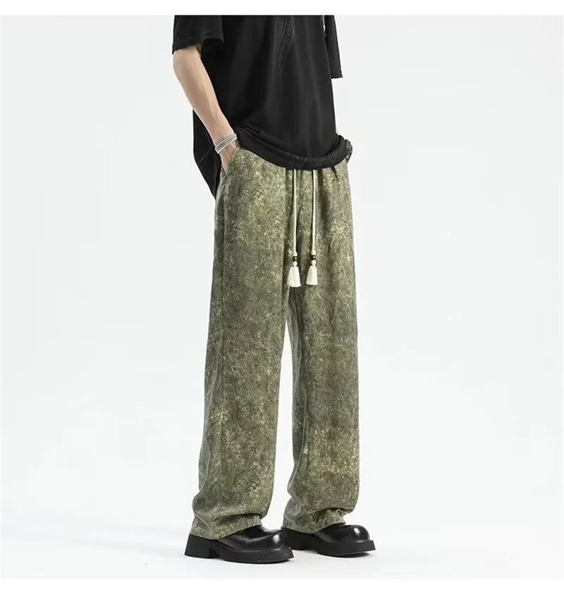 2024 goth tie dye corduroy pants mens autumn baggy wide leg straight casual trousers women drawstring hip hop y2k sweatpants unique joggers style 1369
