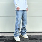 fashion loose streetwear denim jeans new casual wide legs straight jean pants hip hop tassel joggers baggy jeans men clothing unique joggers style 415