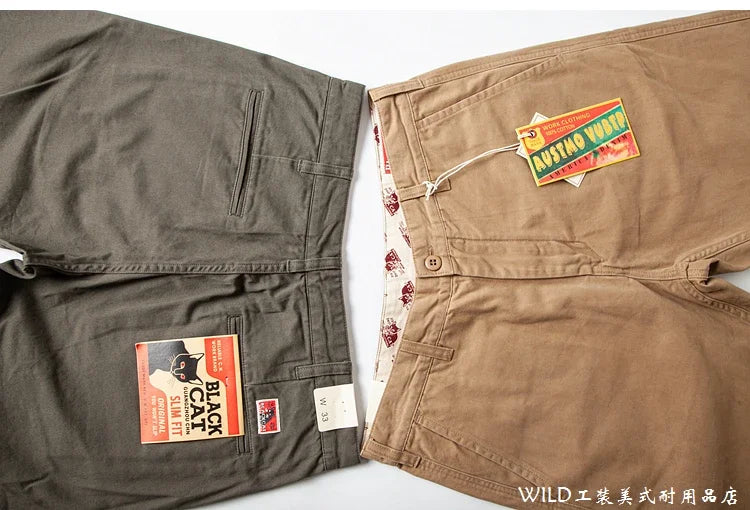 autumn winter heavyweight pure cotton thick american retro workwear khaki pants business casual mens basic solid color pants unique default style 1059