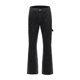 high street washed color match frayed micro flared jeans mens straight spliced retro loose casual denim pants hip hop trousers unique jeans style 13