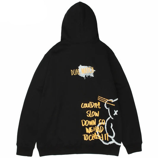 2023 Men Hip Hop Hoodie Sweatshirt Streetwear Bear Letter Print Pullov