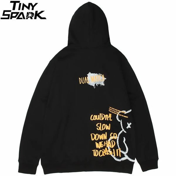2023 Men Hip Hop Hoodie Sweatshirt Streetwear Bear Letter Print Pullov