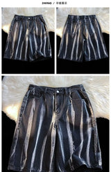 American Retro Tie-dye Denim Shorts Male Streetwear Short Jeans Luxury 2024 Summer Korean Fashion Hip-hop Cargo Straight Shorts