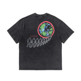 Retro Vintage Metal Rock Band T-Shirt Portrait High-Street Washed Distressed Cotton Tops T-Shirt For Summer