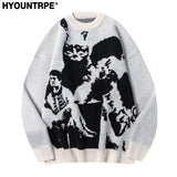 hip hop punk knitted oversized sweater mens autumn winter o neck long sleeve pullover streetwear unisex loose sweaters clothing - high quality cotton hoodie, 2025 streetwear drop, soft fleece-lined outerwear