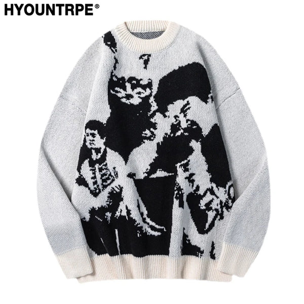 hip hop punk knitted oversized sweater mens autumn winter o neck long sleeve pullover streetwear unisex loose sweaters clothing - high quality cotton hoodie, 2025 streetwear drop, soft fleece-lined outerwear