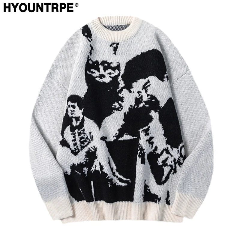 hip hop punk knitted oversized sweater mens autumn winter o neck long sleeve pullover streetwear unisex loose sweaters clothing - high quality cotton hoodie, 2025 streetwear drop, soft fleece-lined outerwear