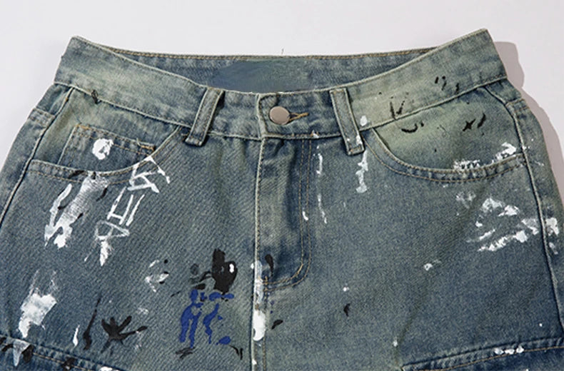 graffiti printed denim jeans unisex side pocket straight cargo jean trousers hip hop streetwear casual loose joggers jeans pants unique joggers style 3707